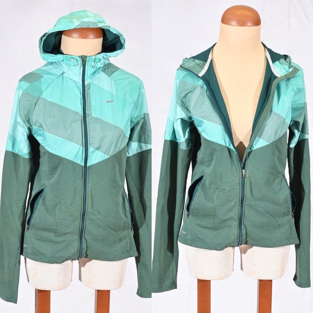 Nike Dri-Fit Running Jacket with Adjustable Hood; Green, Medium